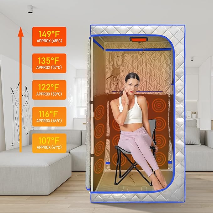 Portable Infrared Sauna, Full Size Far Infrared Sauna, One Person Sauna Tent, Separate Heating Foot Pad and Portable Sauna Chair Home Saunas for Relaxation Detox