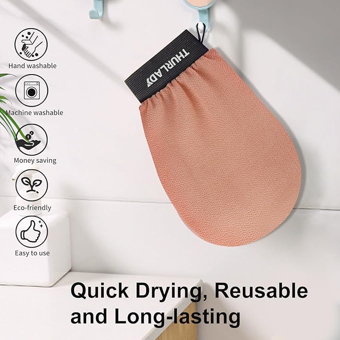 Exfoliating Glove, Korean Exfoliating Mitt Body Scrubber, Viscose Fiber Bath Shower Scrub Gloves, Dead Skin Remover for Body, Skin Care Tools for Smoother Skin, Self-Tan Prep & Removal, Peach