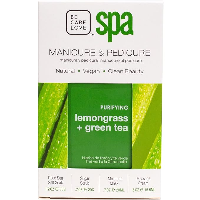 Lemongrass + Green Tea 4-in-1 Manicure & Pedicure Spa Set – Exfoliate, Hydrate & Refresh Skin | Dead Sea Salt Soak, Sugar Scrub, Moisture Mask & Massage Cream | Professional & Home Uses