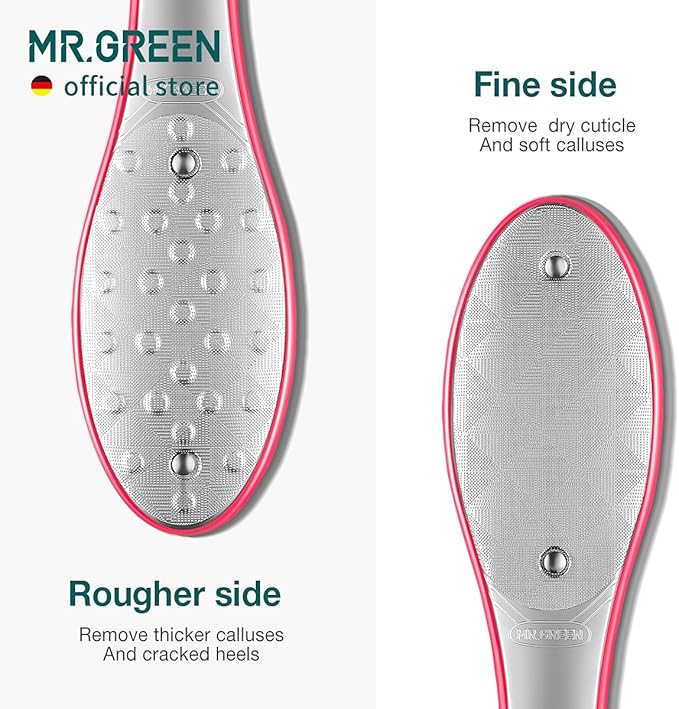 MR.GREEN Foot File Double Sided Pedicure Foot Care Tools Professional Callus Remover Foot Rasp Stainless Steel Foot Scrubber for Feet (Red)