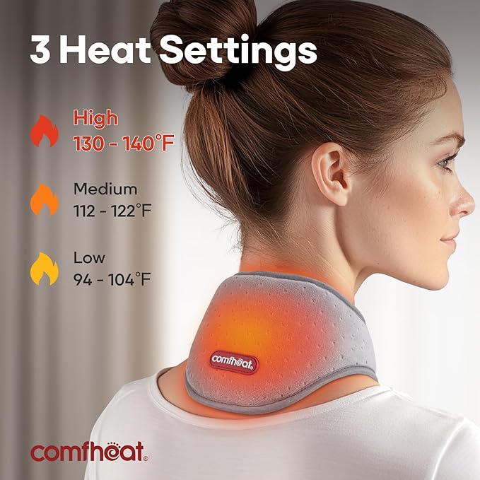 Cordless Neck Heating Pad with Vibration Massager for Pain Relief, Rechargeable Heated Neck Wrap FSA Eligible HSA for Soreness Stiffness, 3 Heat Levels & Vibrations, 3000mAh Battery Included