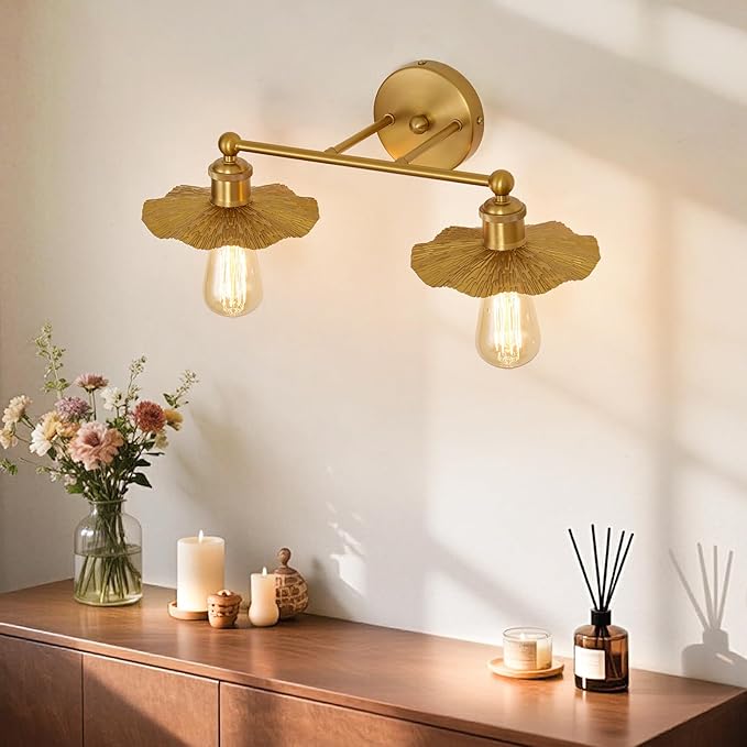 ZGLAOJT 2 Light Vintage Vanity Light Gold Bathroom Light Fixtures Over Mirror.