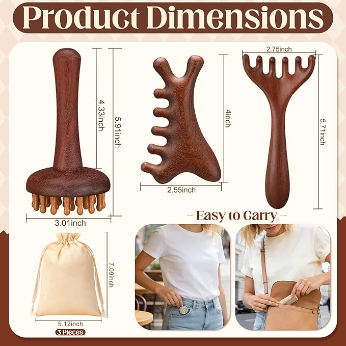 ProSuites 3 Pcs Wooden Head Scalp Massager Comb, Long Handle Head Massage Tool for Relaxation Hair Gua Sha Comb