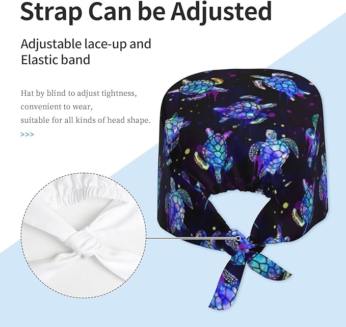 Adjustable Working Cap with Sweatband for Women Men, Moisture Wicking Nurse Surgical Caps for Chef Spa Fits Most Long Hair
