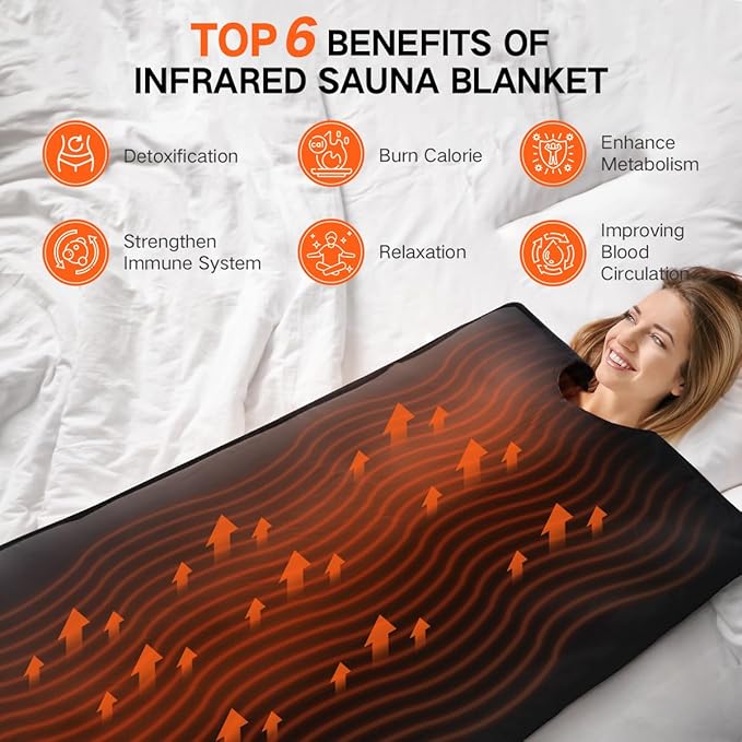 Infrared Sauna Blanket, Durable PU Leather Cover Detox & Relaxation at Home Adjustable Timer, Size 6 ft x 2.6 ft