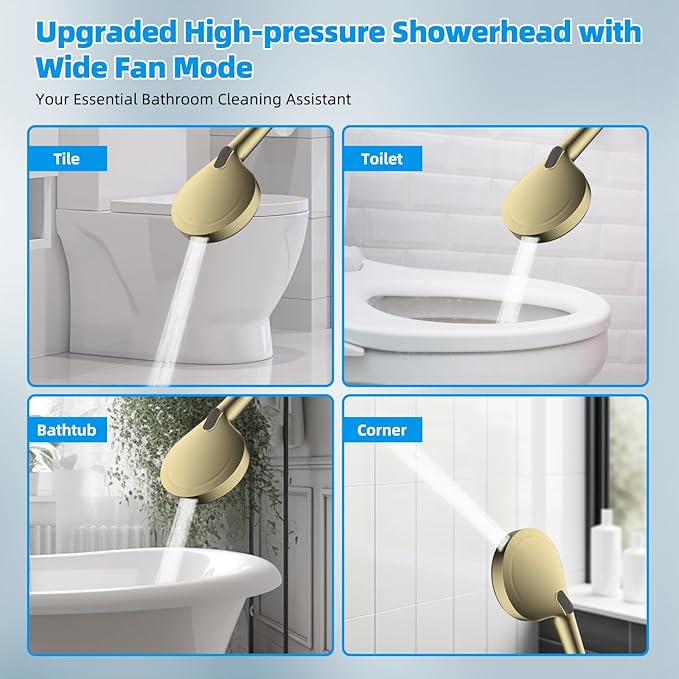 Hibbent All Metal CUPC Certified Shower Head, 10'' High Pressure Rainfall Shower Head, Handheld Showerhead Combo, 12'' Adjustable Extension Arm, 10 Sprays, 71'' Hose, Shower Holder, Brushed Gold