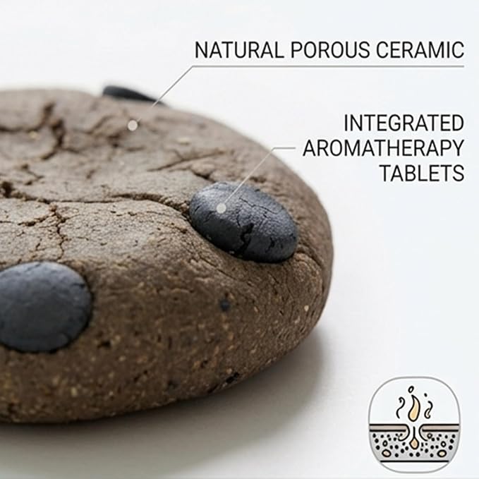 Handmade Ceramic Cookie Shape Passive Diffuser for Essential Oils, Aromatherapy Home Office Car Decor, Natural Clay, Round, Assorted Colors (1, Cookies)