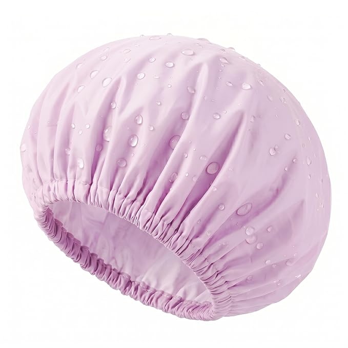 Aquior Shower Caps, Reusable Shower Cap for Women, Waterproof Layer Hair Cap, Large Size for All Hair Lengths,for Girls Spa Home Salon Use (Purple)