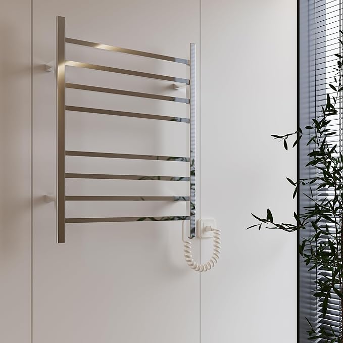 HEATGENE Towel Warmer, Heated Towel Warmer Rack, Wall-Mounted Hardwired/Plug-in Electric Towel Warmers for Bathroom, Hot Towel Rails - Mirror Polish