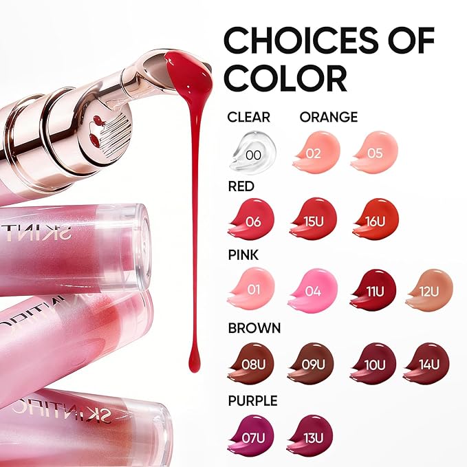 SKINTIFIC Peptide Brightening Lip Serum, Hydrating & Plumping Tinted Lip Gloss, Moisturizing Lip Balm with Polypeptides & Squalane for Glossy Sheer, Smooth Lips(07U Berry Velvet)