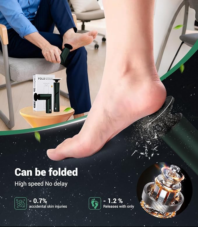 5-in-1 Professional Electric Callus Remover(Portable & Foldable), Removes 99.92% of Calluses in 3 Mins, Rechargeable Foot File Pedicure Kits with 10 & 40 Grit Pads for Soft Smooth Feet, Gunmetal Gray