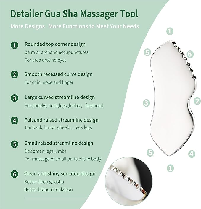 LeMeeOly 3pcs Stainless Steel Gua Sha Facial Tools & Eye Cream Applicator Metal GuaSha Set for Face Body, Detailer Gua Sha Lymphatic Drainage Massager,Guasha Face Sculpting Tool