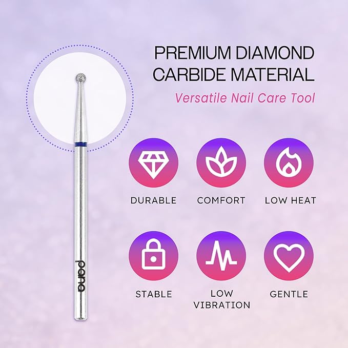 PANA 3/32" Diamond Carbide Ball Bit- Style 01, Medium Grit - Professional Cuticle Nail Drill Bits for Acrylic Gel Nails Dry Manicure Pedicure Shape Remove Tools