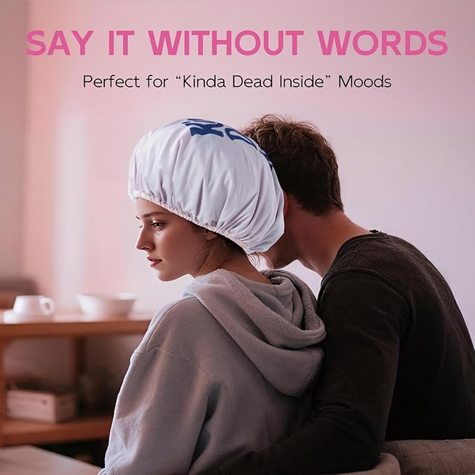 Years Calm Waterproof Shower Cap for Women - Double Sided Design for Long Thick Hair, Secure Fit & Flexible Elastic Band, Reusable Bath Cap for Shower, Spa, Travel (Mood Switch 5)