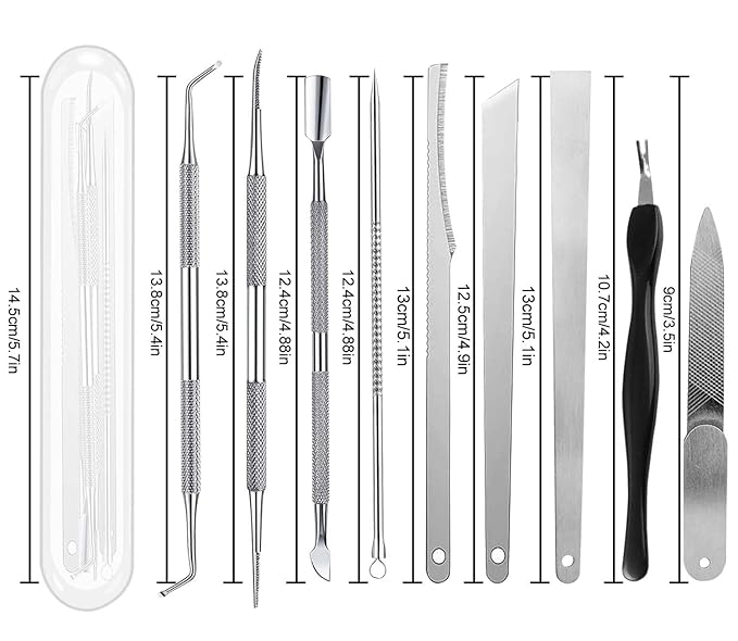 Ingrown Toenail File and Lifters Set(9pcs), Ingrown Toenail Treatment Pedicure Kit, Under Nail Cleaner Tools
