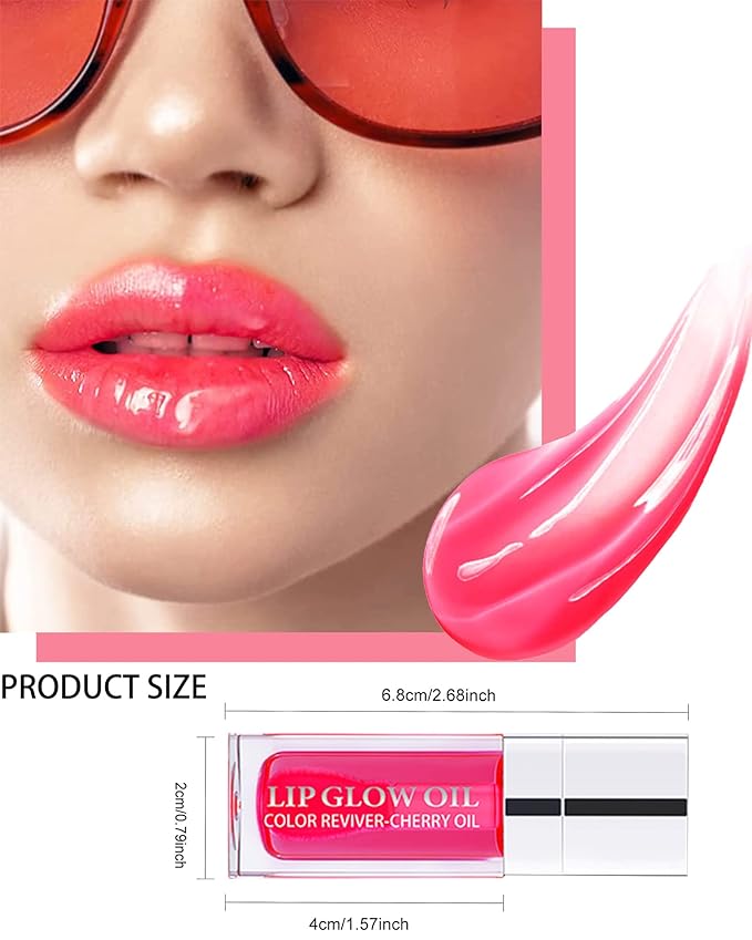 Plumping Lip Glow Oil,Hydrating Tinted Lip Oil Gloss,Transparent Toot Lip Oil Lipgloss,Long Lasting Moisturizing Glow Reviver Lip Care Oil,Lip Tint Stain Lipstain,Christmas Gift for Women(#015 Cherry)