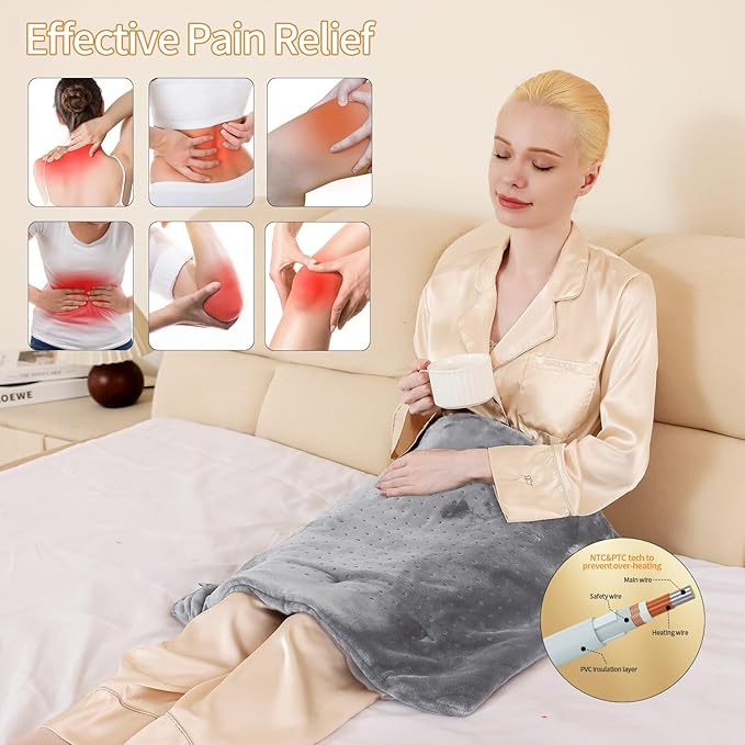 Weighted Massaging Heating Pad,Heating Pads for Back and Shoulders,Heated Pad for Pain Relief, 3 Heat Settings 6 Massage,18 Relaxing Combinations,Auto Off,Gifts for Women Men, 20"*24", Light Grey