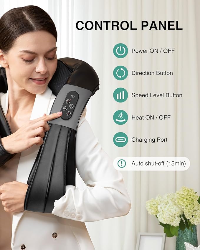 Nekteck Shiatsu Neck and Back Massager with Soothing Heat, Electric Deep Tissue 3D Kneading Massage Pillow for Shoulder Leg Body Muscle Pain Relief, 3 Speed Intensities (Rechargeable)