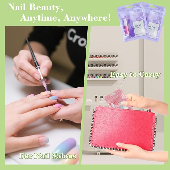 Press On Nail Tool Kit with Everything, Bebbtiy Nail Prep Tool Disposable Manicure Kit with Nail File, Nail Glue, Prep Pads, Adhesive Nail Tabs,Wood Stick, Packaging Ba (20pcs-purple)