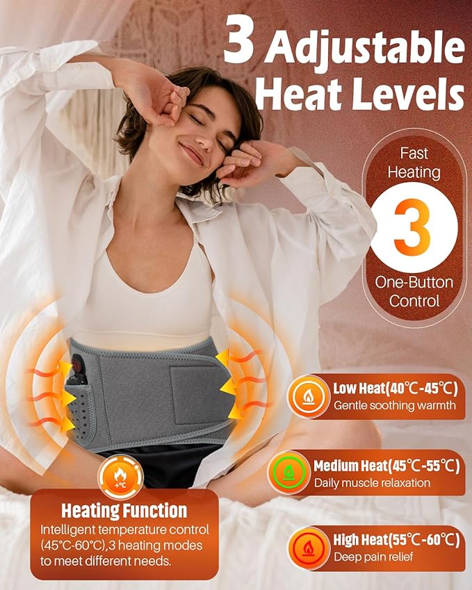 Cordless Heating Pad with Massager for Back Pain Relief,3 Heat & 3 Vibration Modes,Portable 8000mAh Rechargeable Wireless Lower Back Massager for Cramps,Birthday Gifts for Women Men Seniors Mom Dad