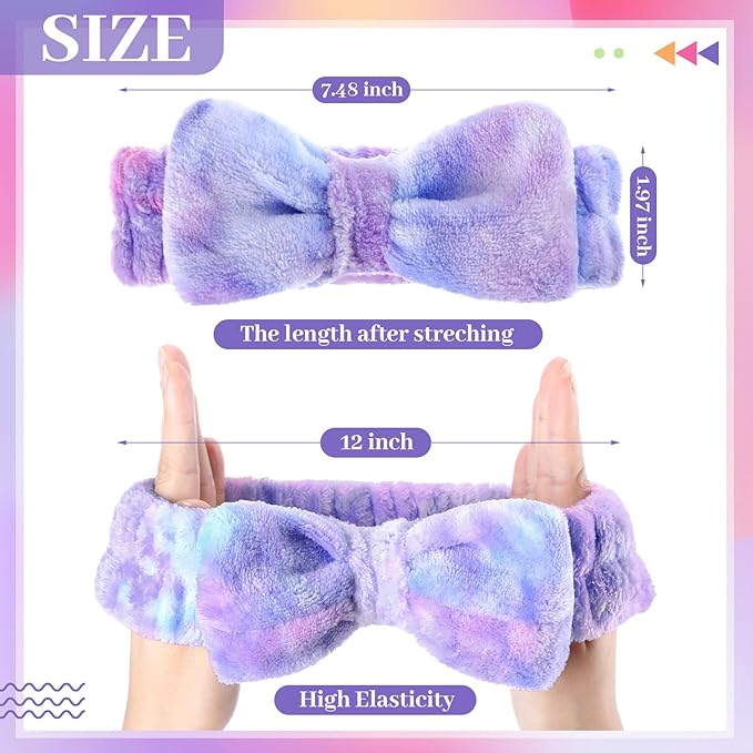 Riceshoot 24 Pieces Spa Headband Skincare Microfiber Tie Dye Headband Elastic Bow Tie Makeup for Washing Face Hair Wrap Accessories for Women Shower Gift