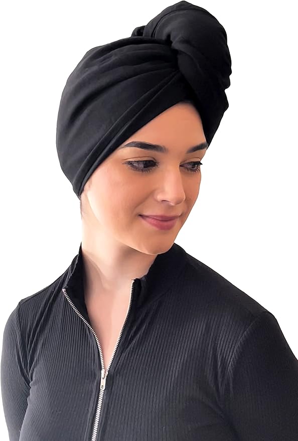 Elizabeth Roberts 100% Cotton T Shirt Hair Towel Wrap Plopping Essential Turban Style Hair Drying Towel for Women and Men All Hair Types and Styles, Black