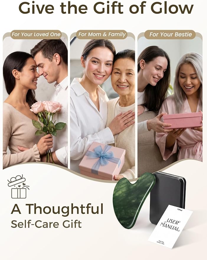 Gua Sha Facial Tool – Jade Guasha Tool for Face, Neck & Body – Gua Sha Tool for Lymphatic Drainage, Puffiness Reduction & Targeted Tension Relief – Beauty Skin Care Gift (Green)