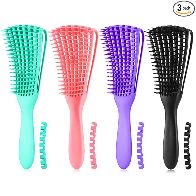 Detangling Hair Brush for Afro America/African Hair Textured 3a to 4c, Knots Detangler Scalp Massage Comb for Women (3 pcs, Purple)
