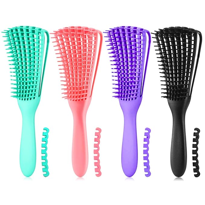 Detangling Brush for Afro American/African Textured 3a to 4c Kinky, Wavy, Curly, Coily Hair - Scalp Massaging Knot Remover Comb for Women's Wet, Dry, Oily, Thick or Long Hair (3 pcs, Purple-B-P)