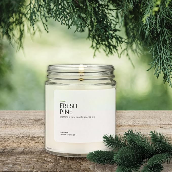 1OAK Soy Wax Candles (Fresh Pine) - Pine Candle - Soy Candles for Home Scented - Long Burning Premium - Hand-Poured (7oz.)