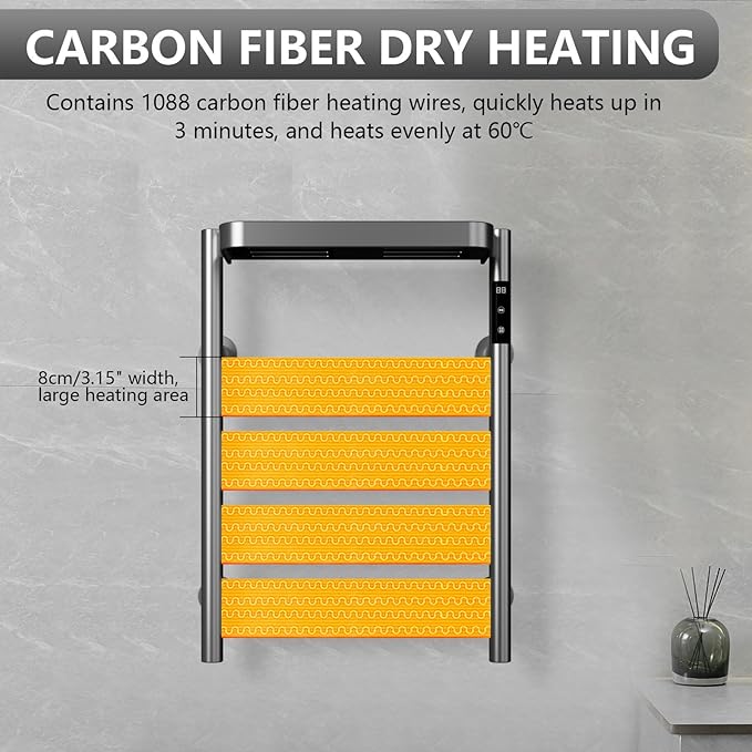 Towel Warmer Rack, Heated Towel Rack for Bathroom, Wall-Mounted Plug (Not Hardwired), Aluminum Alloy/4 Large Area Heating rods, with Timer and Temperature Adjustment, Overheat Protection Function Gray