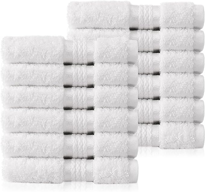 COTTON CRAFT Ultra Soft Washcloths - 12 Pack - 12x12-100% Cotton Facecloths - Baby Wash Cloths - Absorbent Quick Dry Everyday Luxury Hotel Bathroom Kitchen Spa Gym Pool Dorm - 580 GSM - White