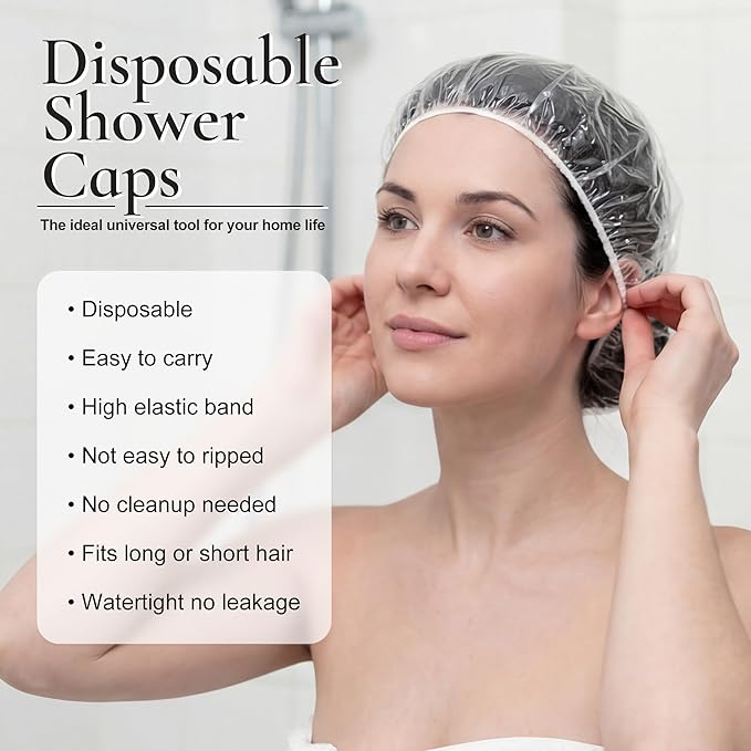 120 PCS Disposable Shower Caps – Large Thick Waterproof Stretchable Clear Plastic Bath Hair Bonnet for Women, Men, Long Hair, Ideal for Hair Treatment, Travel, Spa & Home Use(18.1")