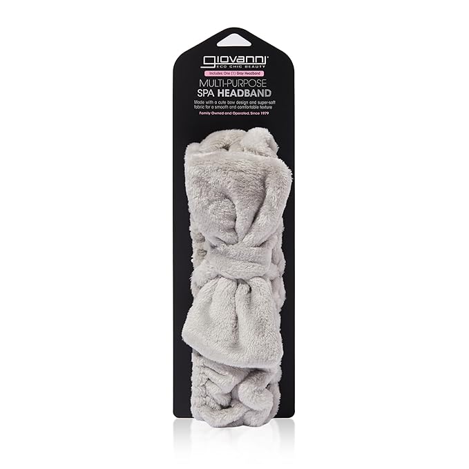 GIOVANNI Multi-Purpose Spa Headband - Eco Chic Beauty, Cute Bow Stylish and Functional Design, Adjustable, Super Soft Fabric, Smooth and Comfortable Texture, Beauty Essential - Gray (Pack of 1)