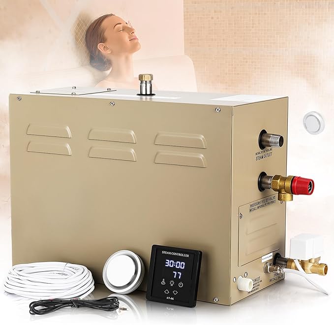 Steam Shower Generator Kit 18KW for Bath Sauna SPA, Aromatherapy Steam Head, Self-draining System, LED Touchscreen Controller, 12-Hour Timer 77-131℉ for Commercial Home Use