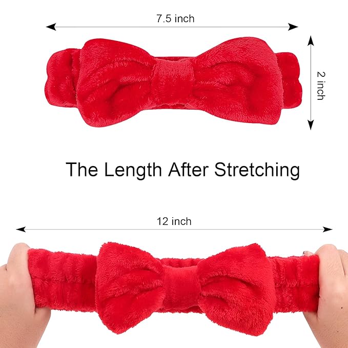 Casoty 12 Pcs Red Spa Headbands, Facewash Headbands, Soft Coral Fleece Makeup Hair band, Bow Hair Band for Face Washing Shower Skin Care Yoga