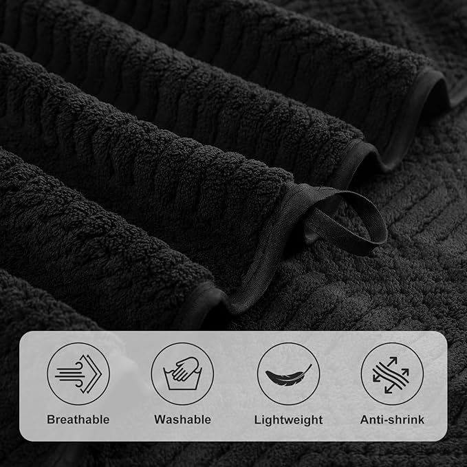 Ycosy 4 Pack Extra Large Microfiber Bath Towels Set,35x70 inches,600GSM,Less Lint Highly Absorbent Super Soft & Quick Dry,Oversized Bath Towels,Perfect for Bathroom Gym Pool,Black