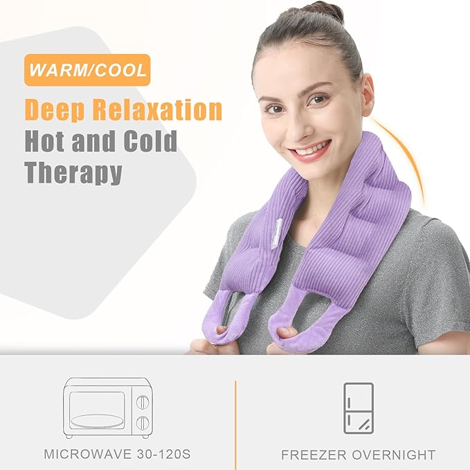 UNCN Long Heating Pad for Neck and Shoulders Back 33 x 5.9inches Microwavable Large Moist Heat Pack Warm Hot Compress Neck Wrap Weighted Bag Massage Reusable Herbal Nature Calming Portable