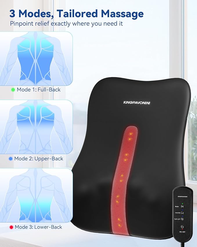 KingPavonini Back Massager for Pain Relief Deep Tissue, Up-Down Rolling & Ultra-Slim Shiatsu Back Massager with Cushion Layer, Lower Back Massage for Chair Home Office, Gift for Men Women