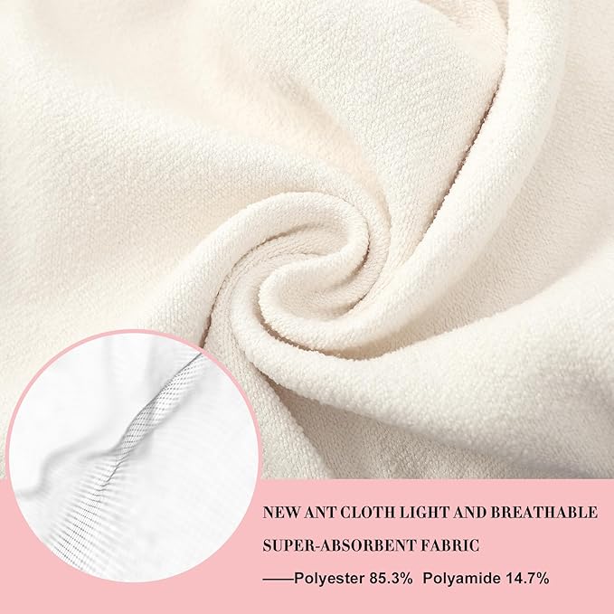 Hair Towel Wrap 2 Pack for Women,Super Absorbent Ant Cloth Fabric Hair Drying Turban Towel, Quick Dry Hair Towels with Buttons for Long Wet Curly Hair(Cream)