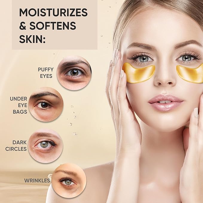 100Pcs/50Pairs Under Eye Patches Gold for Dark Circles, Puffy Eyes, and Wrinkles, 24K Gold Eye Mask for Face, Eye Cream for Men and Women…