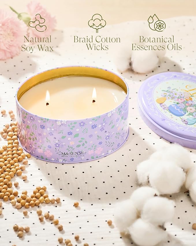 M&SENSE Dual-Wicks Lilac Scented Candles 12oz,2 Wick Spring Soy Candle,Mother's Day Candle, Natural Soy Wax for Home Scented, Floral Scented Birthday Candle for Women