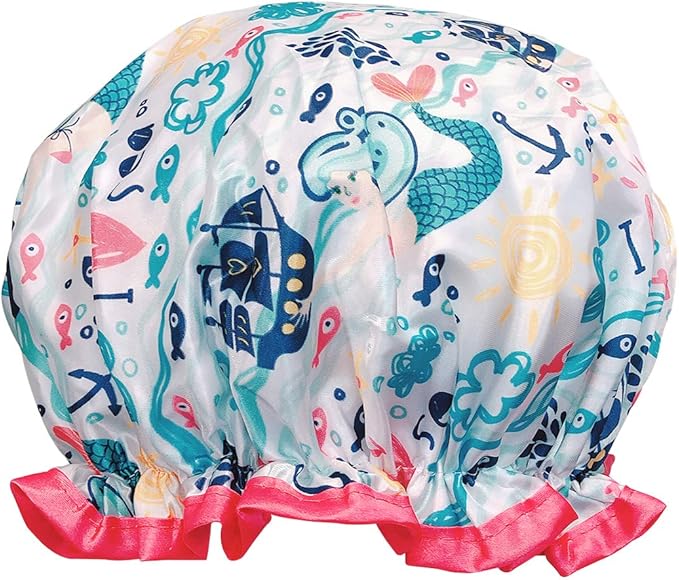allydrew Reusable Women's Waterproof Shower Caps for Long Hair, Under the Sea