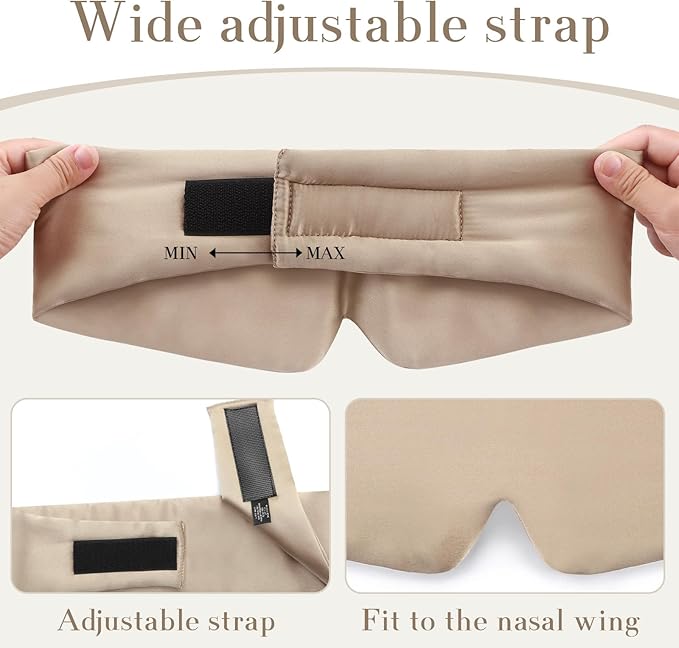 SECZIPE 100% Mulberry Silk Sleep Mask Eye Mask for Women Man with Adjustable Band, for Side Sleeper Blackout Sleep Mask for Travel Rest and Office Large Size (Taupe)