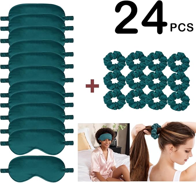 24Pcs Satin Eye Mask Silk Sleep Masks Silky Eyes Cover Blackout Blindfold Eyeshade Scrunchies Hair Ties Travel Wedding Gift