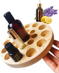 VolksRose Rotating Essential Oil Organizer - Wooden Bottle Storage with 22 Holes for 5ml/15ml/100ml, Pinewood Fragrance Stand for Roller Bottles, Perfume - Home Spa Nail Polish Display Stand