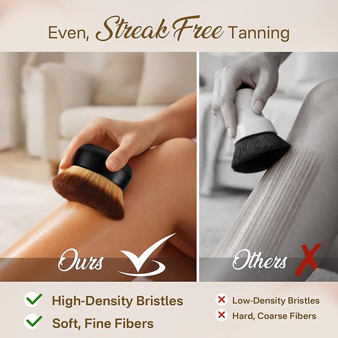Streak-Free Kabuki Self Tanner Brush, Large Body Makeup Brush,Soft Dense Body Brus h for Self Tanner, Vegan Tanning Brush for Self Tan, Even Coverage, Ideal for Mousse, Lotion & Bronzing Foam, Black