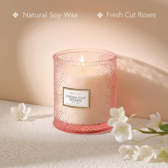 Rose Scented Candles,Pink Candles Gifts for Women, Valentine Luxury Large Decorative Candle in Glass, 19oz Natural Soy Wax for Home