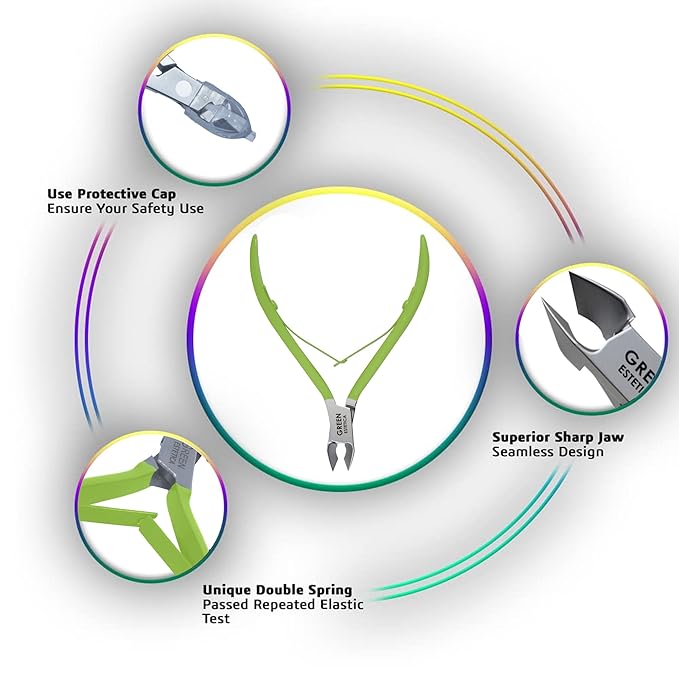Professional Cuticle Trimmer Nail Cuticle Cutter Stainless Steel Cuticle Nippers with Sharp Blades Double Spring Manicure Tools for Nail Care Pedicure Home Spa (Green - Pusher Included)