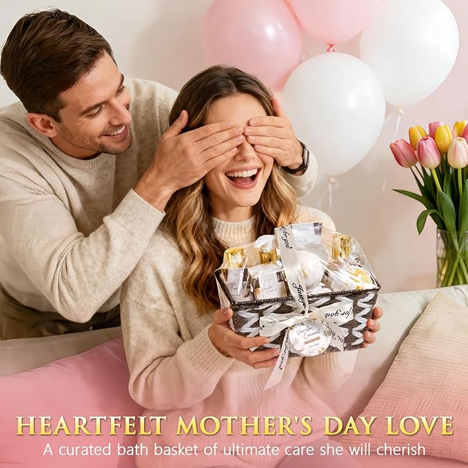 Mothers Day Birthday Gifts for Women, Vanilla Coconut Relaxing Spa Gift Baskets for Women Self Care Package Bath Gift Set, Home Bath and Body Kit Pampering Gifts for Womens Her Mom Friends Sister Wife